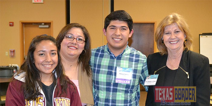 Donna High School and South Texas College Dual Enrollment Computer Science Academy student Michael Salinas with his sister, mother and STC President Dr. Shirley A. Reed during the 10th Annual Summit on College and Career Readiness on Feb. 23, 2015 at Region One.