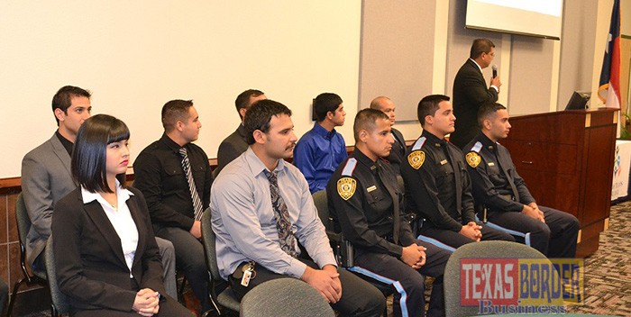 Cutline: South Texas College Police Academy cadets listen on as their instructor, Victor Valdez, describes the dedication of each individual throughout the program.