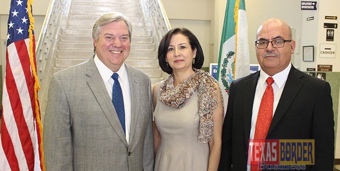 Harlingen Mayor Chris Boswell, left, welcomes Matamoros Mayor Pro Tem Alma Bertha Garcia Betancourt, center, representing Matamoros Mayor Leticia Salazar Vasquez), and Consul de Mexico Rodolfo Quilantan Arenas, right, to Harlingen City Hall on Tuesday, August 27, 2015, to formally announce the Ceremonia Civica del Dia De La Independencia that will be held from 7 p.m. to 9 p.m. Saturday, September 12, 2015, at the Harlingen Municipal Auditorium. The public is welcome to attend the event and there is no admission fee.
