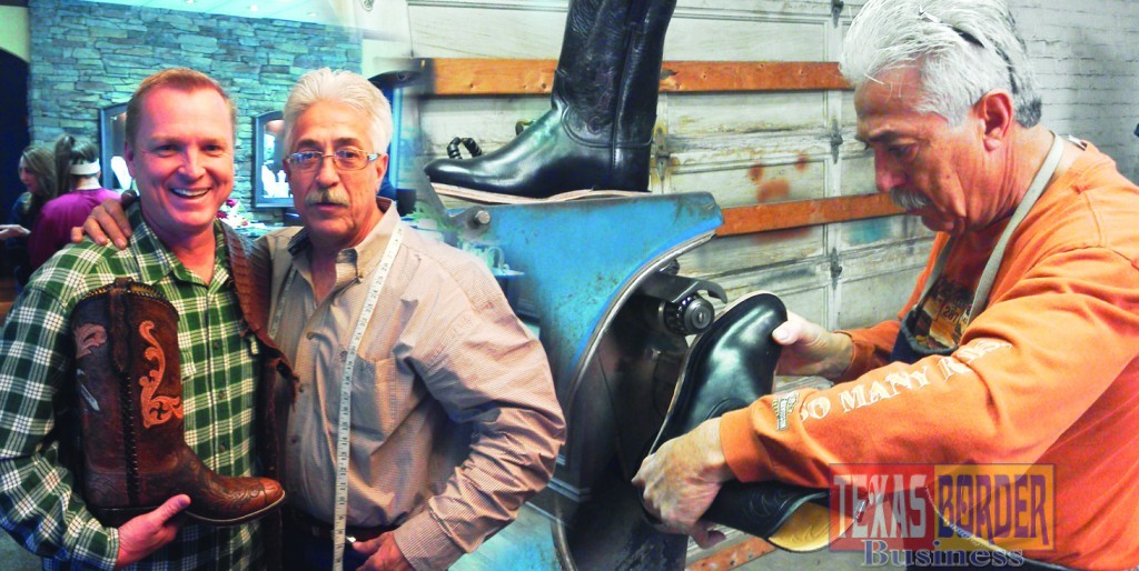 Photo on the left- (from right to left):  Henry Camargo, keeper of the Artisan-Craft tradition at Camargo’s Boots in Mercedes and standing next to him is one of his customers. Photo on the Right- Henry Camargo, the boot maker at his best, is the owner of  Camargo’s Boots in Mercedes, Texas. 