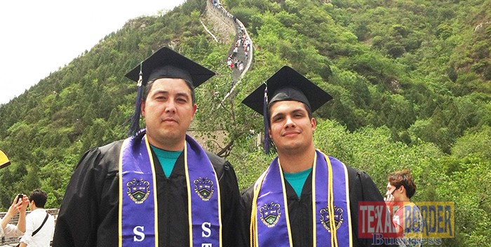 Technology graduates Jesus Moralez and Benito Moya proudly walked their graduation at the Great Wall of China.