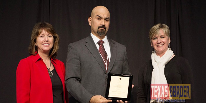 Pictured are JoAnn Crary, IEDC Chair (Left), Gilberto Salinas, BEDC Executive Vice President (Center), and Karen Dickson, Chair of the Awards Advisory Committee (Right).