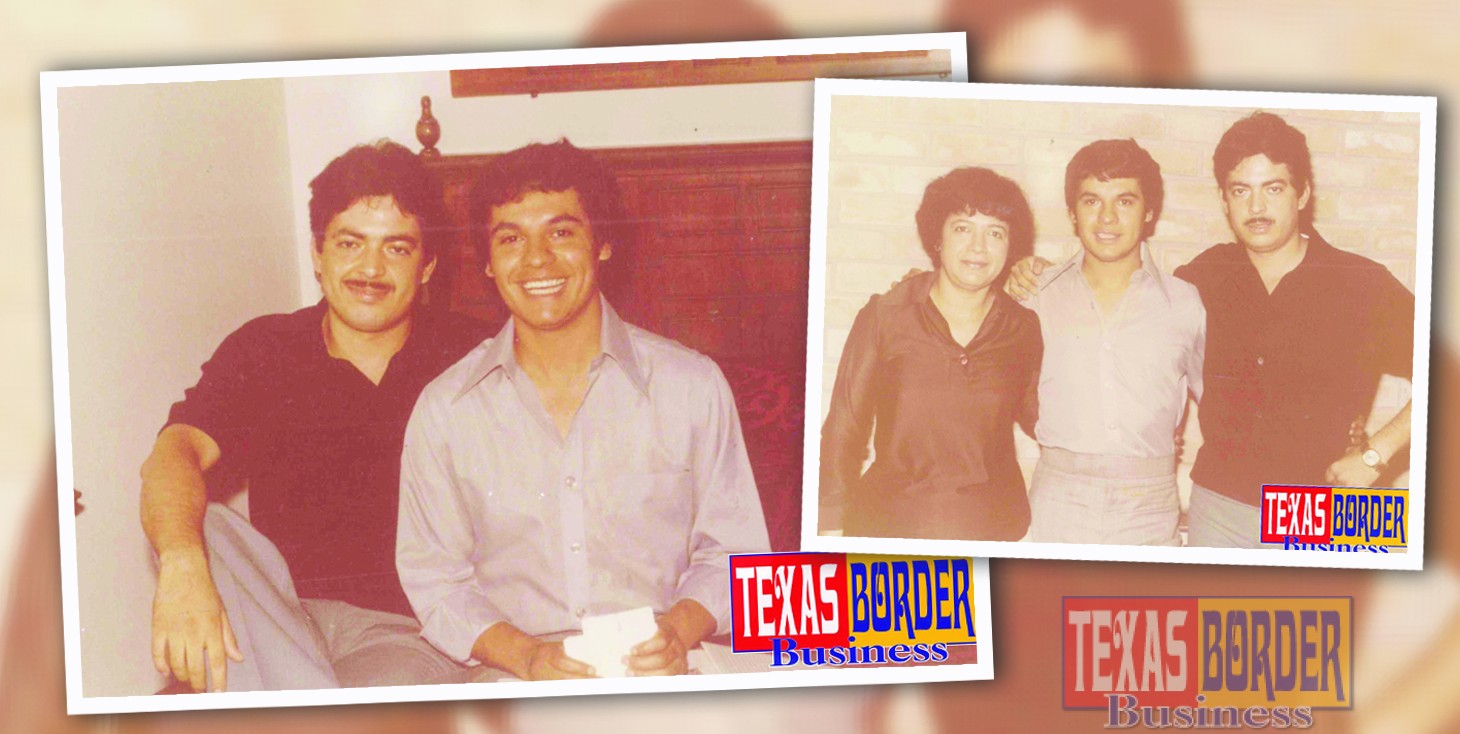 Picture on the left: Roberto Hugo González KQXX FM 98.5 and Juan Gabriel during his tour of the Rio Grande Valley promoting his singles. Juan Gabriel has always been a gentleman, he treated everyone with the utmost respect. Photo taken in 1975 or ‘76 by Ramon Garcia, now the Chef at Lone Star National Bank. Picture on the right: 1975-76: Pictured from Left to right: Tina Compean, KQXX Program Music Director; Juan Gabriel, Singer / Composer and Roberto Hugo Gonzalez, News Director for KQXX FM 98.5 FM. Photo was taken at the old Casa de Palmas Hotel in McAllen (now Casa de Palmas Renaissance McAllen Hotel) by Ramon Garcia, who was a waiter at the hotel. Today, Ramon Garcia is the Chef for Lone Star National Bank. 
