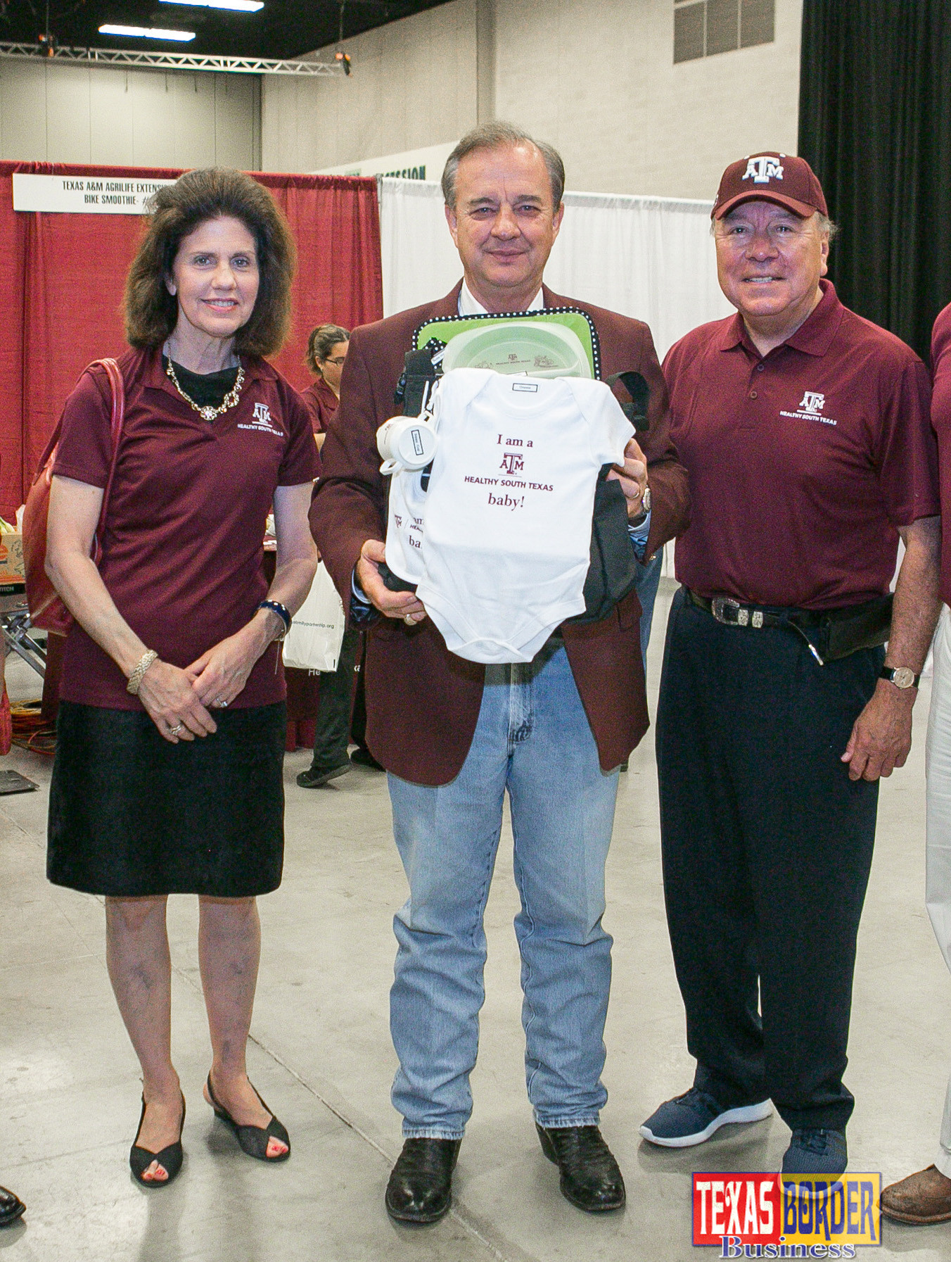 Pictured from from left: Charlotte Sharp, Texas A&M Chancellor John Sharp and Texas Senator Juan “Chuy” Hinojosa. Healthy South Texas is the pilot program of Healthy Texas—and soon efforts will infiltrate the entire state.The event offered education and information about lifestyle changes to improve the well-being and health of more than 1,600 expectant mothers, young parents and their families. In attendance (not in picture) also were  McAllen Mayor Jim Darling, Congressman Ruben Hinojosa and others. This exciting effort is to ensure the next generation of Texans lives long, healthy lives. 