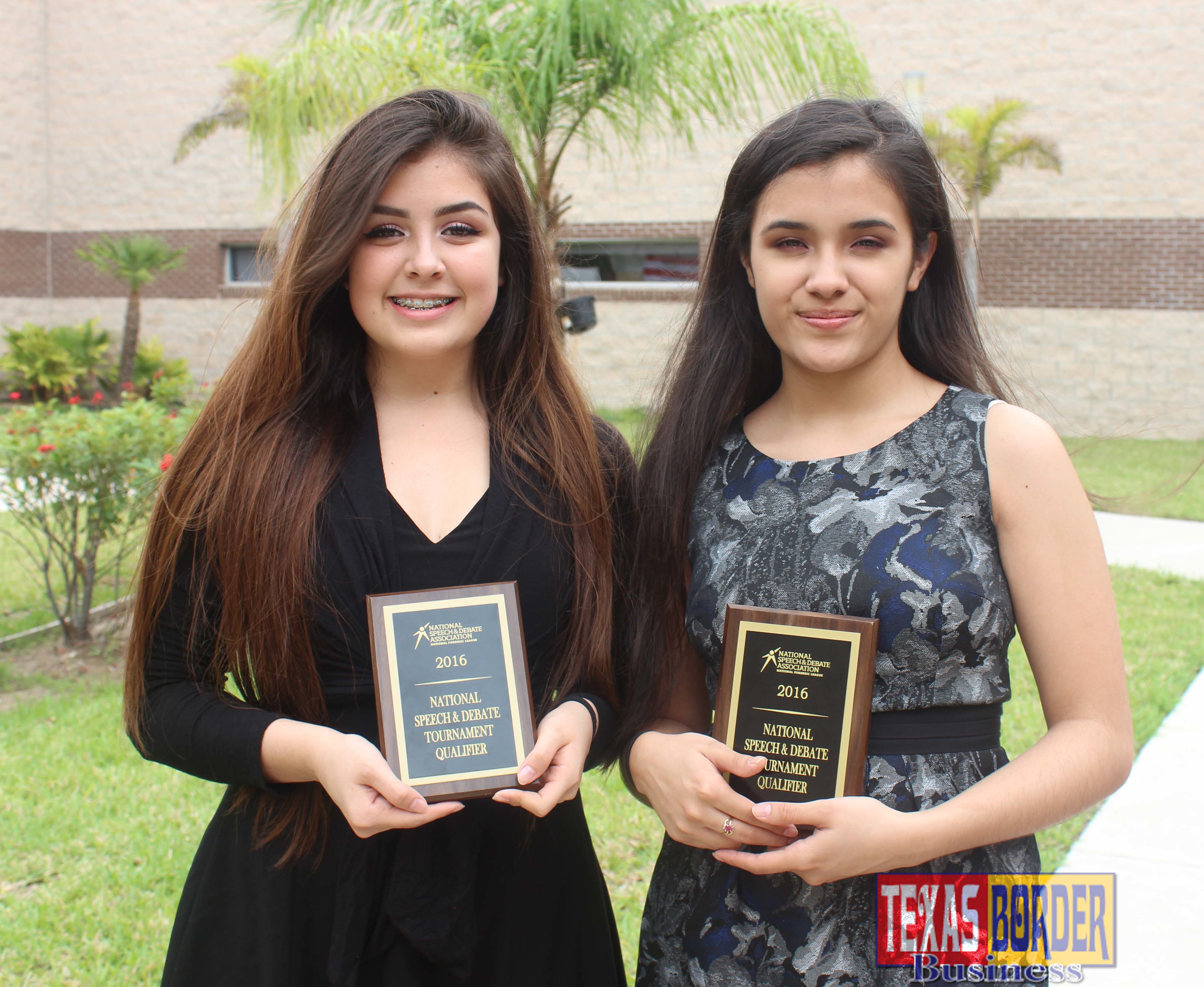 Pictured (from left) - PSJA Southwest Early College HS Senior Natalie Di Grazia and Junior Adaylin Alvarez to compete in Salt Lake City this month at the National Speech and Debate Association Tournament.