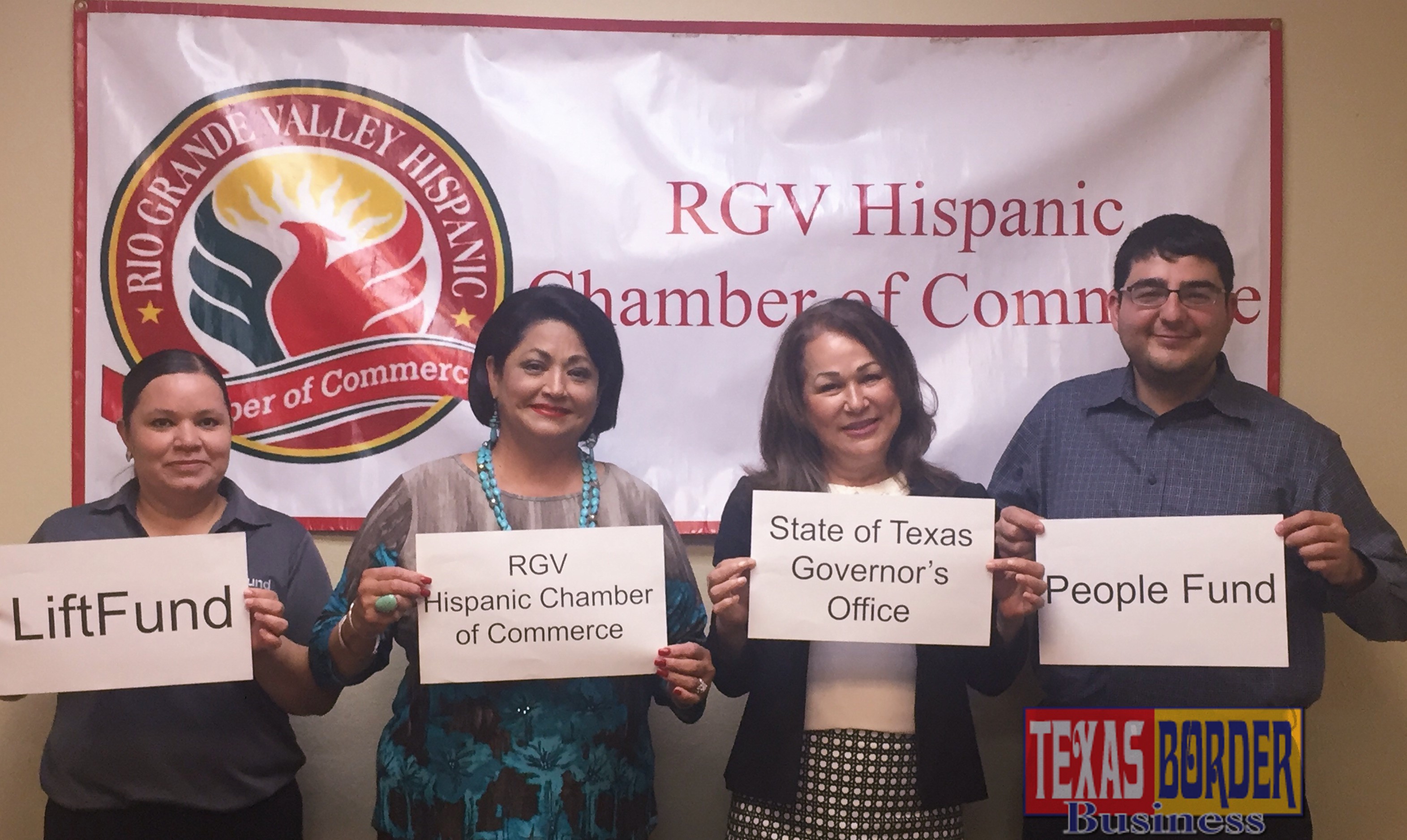 Shown gathered to discuss the workshop are left to right:  Marlene Rodriguez, LiftFund; Cynthia M. Sakulenzki, RGV Hispanic Chamber; Leticia Flores, Texas Governor’s Office and Jesse Sanchez, PeopleFund.  Not shown are Balde Morales, UTRGV Small Business Development Center and Maria Perez, SBA; Dalinda Guillen, RGV Economic Development Corp. Exec. Director and Rose Benavidez, Starr County ED Foundation President.