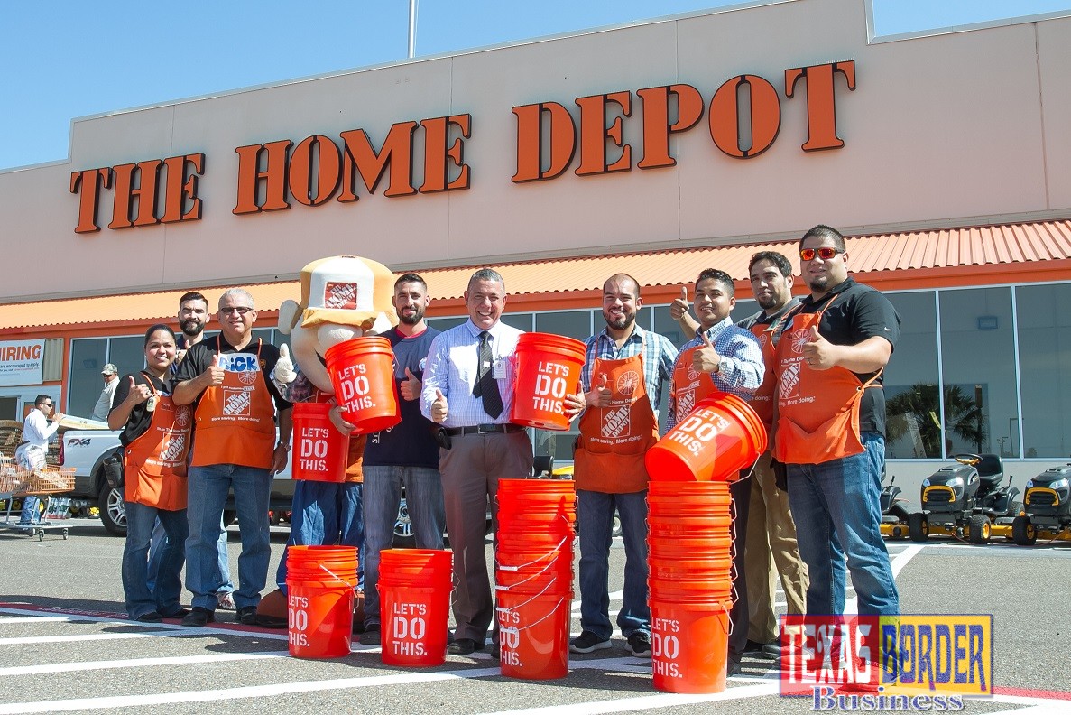 Representatives from STC’s Office of Veterans Affairs gathered with members of the Home Depot in Weslaco to celebrate future STC Veterans Center expansion projects made possible by the $10,000 grant. (l-r) Ysela Gutierrez, Home Depot Assistant Store Manager; David Rodriguez, Home Depot Associate; Rick Solis, Home Depot Store Manager; Homer D. Poe, Mascot; Jose Valencia, STC SVA President; Jessie Luna, STC Veterans Outreach Coordinator; Roel Orozco, Home Depot Associate; Arthur Aviles, Home Depot Assistant Store Manager; Alvaro Villanueva, Home Depot Associate; Rene Ortega, Home Depot Associate.