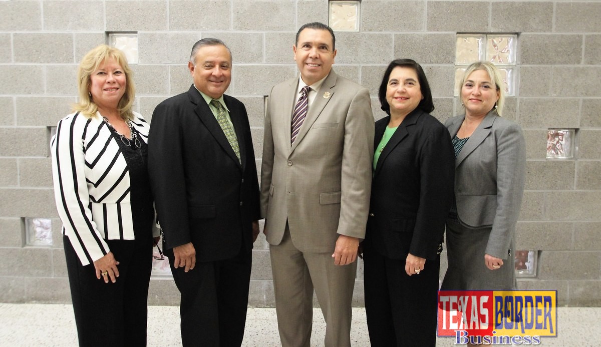 Pictured promoting the Public Affairs Luncheon is (L to R) Elva Jackson Garza (Vice Chair of Public Affairs- Edwards Abstract and Title Co.), Leon De Leon (Memorial Funeral Home), Dr. Rene Gutierrez (E.C.I.S.D. Superintendent), Velma De Leon (Memorial Funeral Home), and Letty Gonzalez (Edinburg Chamber of Commerce President).