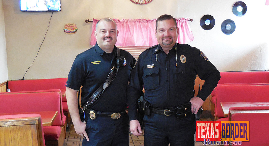 Weslaco Fire Department Chief Antonio Lopez and Police Chief Stephen Mayer, pictured here at a breakfast meeting in 2015, will be leading their departments as grand marshals in the 2016 Mid Valley Lighted Christmas Parade on Saturday, Dec. 10 at 6:30 pm in Weslaco.