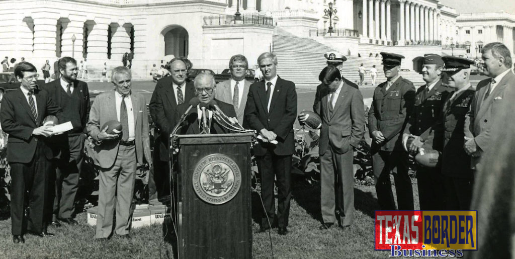 U.S. Congressman Eligio de la Garza, at the podium, died recently at the age of 89, leaving a legacy of public service and meaningful legislation, including support for higher education initiatives that lives on today at UTRGV. In 2012, he donated the voluminous collection of his documents to then UT Pan American, a collection housed today at UTRGV. And in 2000, a scholarship fund was established to create the E. “Kika” de la Garza Endowed Scholarship, for students interested in pursuing government or public service. (Courtesy of UTRGV Special Collections)