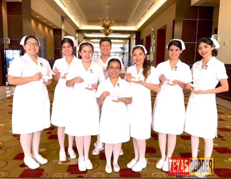 Pictured: A group of 8 seniors in the Nursing Career Pathway Program at PSJA ISD were honored by South Texas College during a Pinning Ceremony held at the Edinburg Conference Center at Renaissance on Friday, May 12, 2017. They are the first in the nation to graduate with their Nursing Associate Degree while in high school.