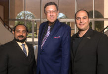 The UTRGV College of Engineering and Computer Science has received a grant from the Greater Brownsville Inceptives Corporation to lead the Manufacturing Innovations Hub (MIH) in Brownsville. Leading the project are, from left, Dr. Immanuel Edinbarough, interim associate dean for External Affairs and Innovation; Dr. Alexander Domijan, dean of the College of Engineering and Computer Science; and Dr. Constantine Tarawneh, director of the University of Transportation Center for Railway Safety and associate dean for Research. (UTRGV Photo by David Pike)