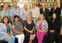 Edinburg Chamber of Commerce Former Presidents and Chairman of the Board celebrate their reunion. Pictured are (sitting): Cris M. Torres, Greater State Bank; Edna Pena, Gotta Love It; Letty Gonzalez, President Edinburg Chamber of Commerce; Elva Jackson Garza, Edwards Abstract and Title Co.; Dina Araguz, International Bank of Commerce and Cynthia Garcia Robles, Gold Financial Services. (Standing) Marty Martin, Rio Valley Realty; Mark Magee, Plains Capital Bank; Mitch Roberts (Formerly Roberts Chevrolet); Bob Gaston (formerly Bob Gaston Real Estate); Byron Jay Lewis, Edwards Abstract and Title Co.; Aaron Pena, Sr., Law Firm of Aaron Pena, Sr.; Johnny Rodriguez, Bert Ogden Dealership Group and Joe H. Ramon, formerly Joe H. Ramon Realty. Not pictured is Dr. Larry N, Balli, D.D.S.