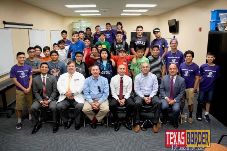 Empowering Boys Forum participants poise with panelist (left to right seating) Rene Ramon, Nario Cantu, Mike Sanchez, Dr. Luis Navarro, Marco Perez and Lee Castro.