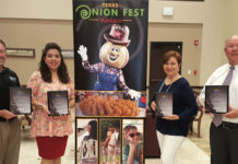 Weslaco Chamber’s Texas Onion Fest received four first-place awards at the Texas Festivals and Events Association awards luncheon held in Fort Worth.  Pictured L-R: Daryl Smith, Smith Security Group, Texas Onion Fest Committee Chair; Laura Espinoza, Weslaco Chamber Marketing Director; Liz Gonzalez, Liz Gonzalez Designs and Doug Croft, Weslaco Chamber President/CEO.