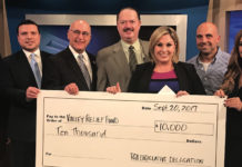 Featured, from left: Marissa Castañeda, Senior Executive Vice-President, Chief Operating Officer, Doctors Hospital at Renaissance; Rep. Sergio Muñoz, Jr., D-Mission; Rep. R.D. “Bobby” Guerra, D-McAllen; Rep. René Oliveira, D-Brownsville; Cary Zayas, News Anchor, KRGV-TV in Weslaco; Rep. Armando “Mando” Martínez, D-Weslaco; and Edna X. De Saro, Senior Vice President and Marketing Director at Lone Star National Bank. The group met at the KRGV-TV studios, one of the locations for donations, on Wednesday, September 20, 2017. Photograph by Justin Cantú.