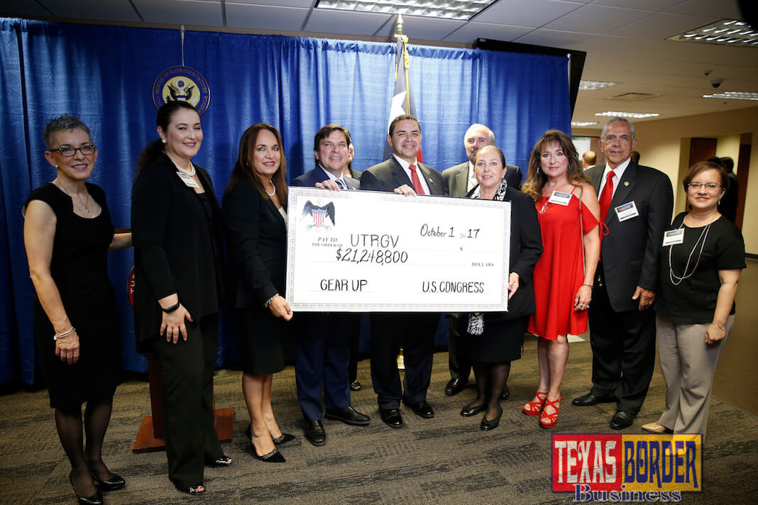 Congressmen Henry Cuellar (TX-28) and Vicente Gonzalez (TX-15), and the Office of Filemón Vela (TX-34) have announced that the U.S. Department of Education has awarded UTRGV $21 million over the next seven years, under the department’s Gaining Early Awareness and Reading for Undergraduate Programs (GEAR UP) program. They made the announcement on Sunday, Oct. 1, 2017, at the UTRGV Student Services Building on the Edinburg Campus. (UTRGV Photo by Paul Chouy)