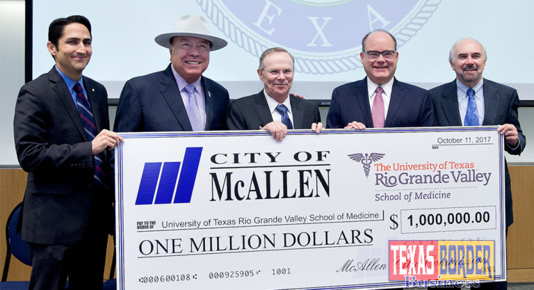 City of McAllen Presents CHECK to  UTRGV School of Medicine