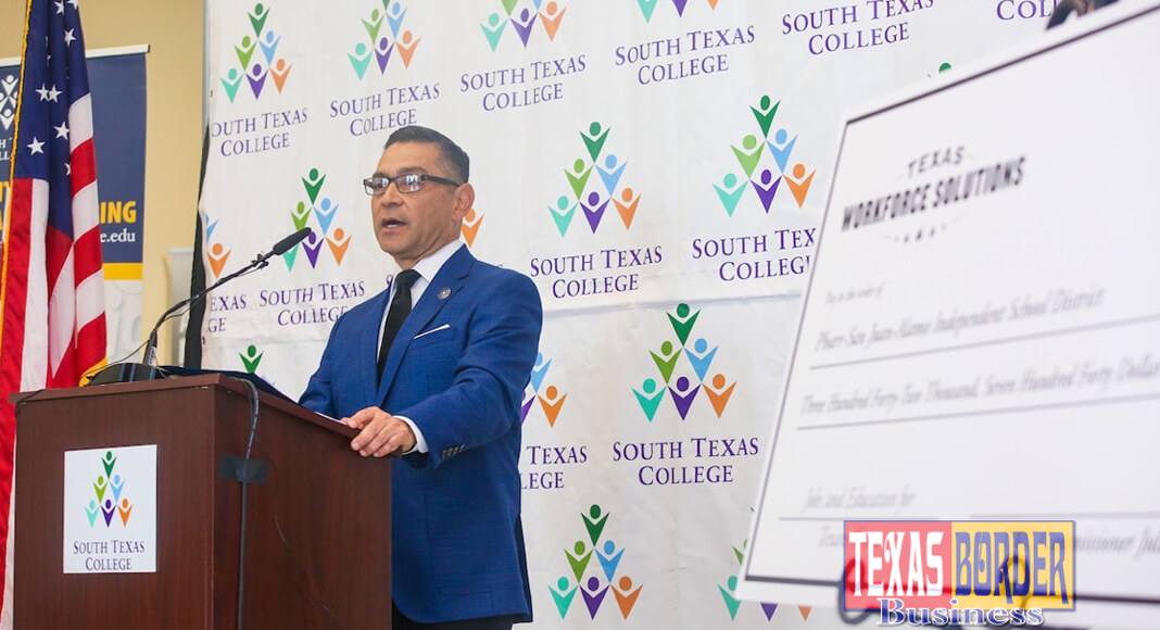 TWC Commissioner Representing Labor Julian Alvarez III presented a $221,799 Skills Development Fund Grant to South Texas College and a $342,740 Jobs and Education (JET) grant to PSJA ISD at a special ceremony on Friday, Oct. 13