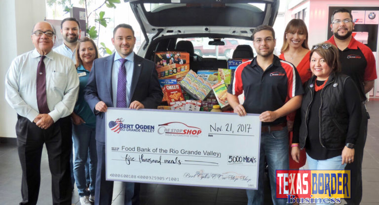 (l-r) Augie Lozano Jr., Bert Ogden RGV; Philip Farias and Yara Doyle, Food Bank RGV; Roberto Lucio, Chief Operating Officer Bert Ogden Rio Grande Valley; Javier Hinojosa, One Stop Shop CEO; Selena Olivia Lemus, Ryson Studios; Ruby Martinez, Food Bank RGV and Chuy Torres, One Stop Shop.