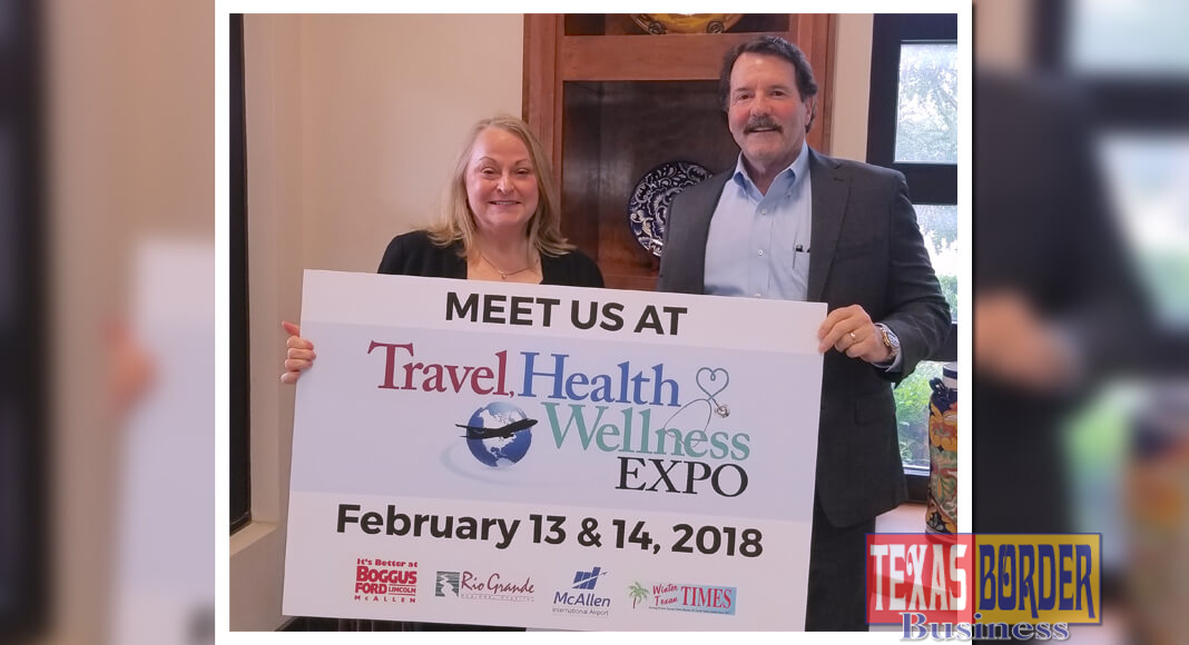 R-L: Bob Boggus of Boggus Ford, shown with McAllen Chamber of Commerce's Nancy Millar, is sponsoring the McAllen Chamber of Commerce's Travel, Health & Wellness Fair.