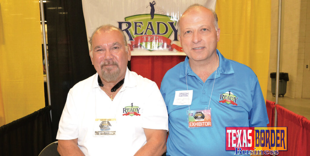 Pictured from L-R: Silver Treviño the creator or Ready Tee as he participates in the McAllen Chamber of commerce Business Expo. With him Mahdi Shaheen, Ready Tee representative.