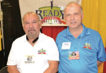 Pictured from L-R: Silver Treviño the creator or Ready Tee as he participates in the McAllen Chamber of commerce Business Expo. With him Mahdi Shaheen, Ready Tee representative.