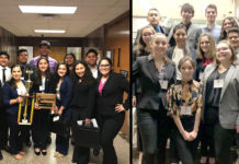 Edinburg High School Mock Trial Team (pictured left) and Vela High School Mock Trial Team (pictured right) to represent region at state competition.