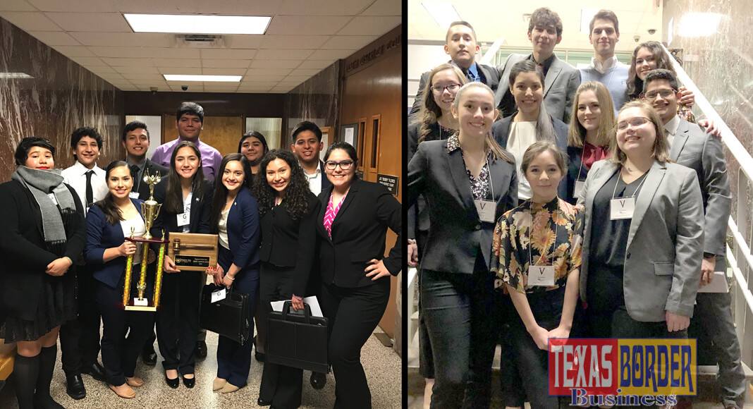 Edinburg High School Mock Trial Team (pictured left) and Vela High School Mock Trial Team (pictured right) to represent region at state competition.