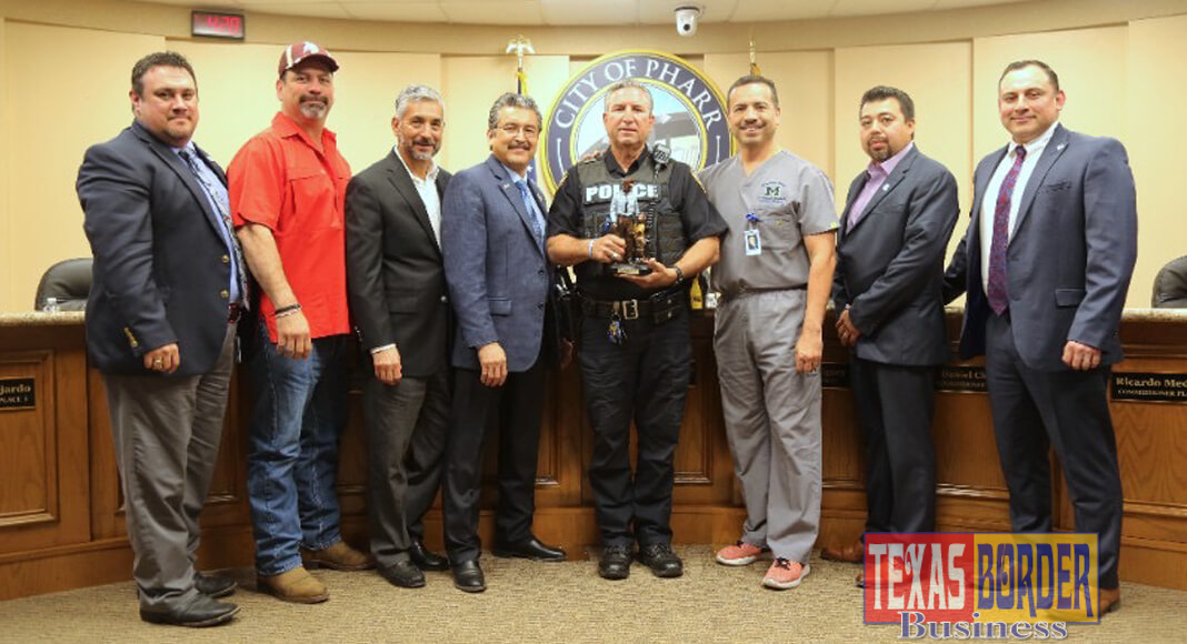 Pharr City Commission and Officer JC Aguirre upon his retirement