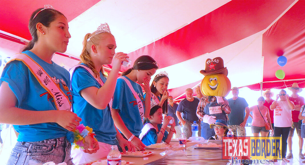 The Miss Weslaco and Miss Texas Onion Fest courts compete in the famous Onion Eating Contest at the 2017 Texas Onion Fest. This year's event will take place on Saturday, March 24 at Mayor Pablo Pena City Park in Weslaco.