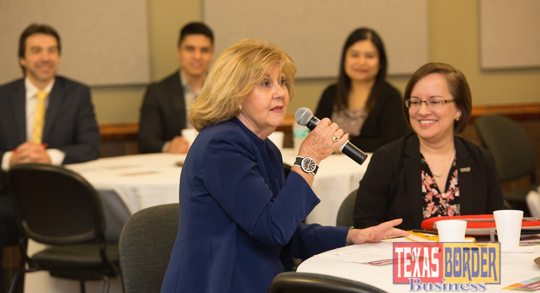 STC President Dr. Shirley A. Reed speaks during the college's inaugural South Texas Transfer Summit as Dr. Kristin Croyle, Vice President for Student Success at UTRGV, looks on. Throughout the summit, attendees focused on critical barriers and challenges within the transfer process. Coordination between administrators aims to develop strategies to improve transferring for students as well as future trends and opportunities for higher education in south Texas.