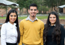Triplets Karla, Oscar and Karen Romero are UTRGV students from Roma, Texas, who say the challenges of navigating college life as a trio are different from high school, where everyone knew them. They only have one class together at UTRGV, but they still live together and continue to split household duties into thirds. (UTRGV Photo by Paul Chouy)