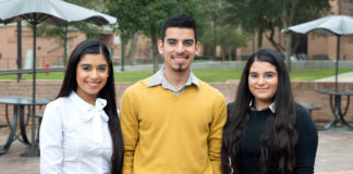 Triplets Karla, Oscar and Karen Romero are UTRGV students from Roma, Texas, who say the challenges of navigating college life as a trio are different from high school, where everyone knew them. They only have one class together at UTRGV, but they still live together and continue to split household duties into thirds. (UTRGV Photo by Paul Chouy)