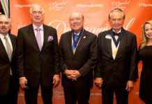 UTRGV honored three outstanding alumni with the 2018 Distinguished Alumni Award during a ceremony March 1 at the McAllen Country Club. The award recognizes high-achieving alumni who have made significant contributions to society through their accomplishments, affiliations, careers and philanthropy. Shown at the event are (from left) UTRGV Founding President Guy Bailey, who presented the awards; recipient Gen. William F. Garrison of Hico, Texas, a retired major general of the U.S. Army and 1966 graduate of UTRGV legacy institution Pan American College; recipient Sen. Juan “Chuy” Hinojosa of McAllen, a 1970 graduate of Pan American College who has served Texas Senate District 20 since 2002; and recipient Welcome Wilson Sr. of Houston, a real estate developer and businessman and a 1946 graduate of UTRGV legacy institution Brownsville Junior College; and UTRGV Vice President for Institutional Advancement Kelly Scrivner, who opened the event. (UTRGV Photo by Silver Salas)