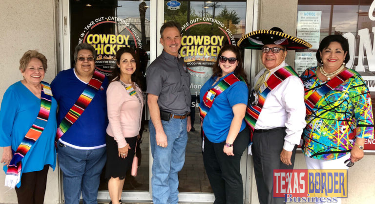 Shown making plans for the “Compadre Raid” are Compadres left to right:  Toni Williams, Nilda Paxman, Gina Cruz, Alvie Britton, Cowboy Chicken owner; Jennifer Vasquez, Augie Lozano and Cynthia M. Sakulenzki, RGVHCC Pres/CEO.