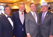 From L-R: Texas Senator Eddie Lucio, Jr.; Robert Vackar, President Bert Ogden Auto Group RGV; Chancellor John Sharp, the new 2018 Border Texan of the Year and Texas Senator Juan “Chuy” Hinojosa. Photo Roberto Hugo Gonzalez