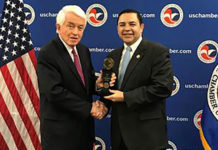 Congressman Henry Cuellar (TX-28) presented with the Spirit of Enterprise Award by U.S. Chamber of Commerce President and CEO, Thomas Donohue, on Tuesday in Washington.