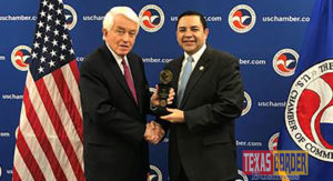 Congressman Henry Cuellar (TX-28) presented with the Spirit of Enterprise Award by U.S. Chamber of Commerce President and CEO, Thomas Donohue, on Tuesday in Washington.