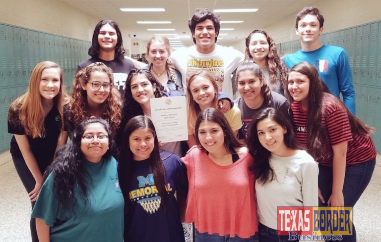 Top row: Andrew Samaniego, Daniella Ashburn, Nathan Sanchez, Selma Regalado, and Johnathan Larson. Middle row: Jayden Olson, Alejandra Cueva, Patricia Rocha (President), Katy Slusher (Vice-President), Sydney Ramon, and Andrea Tamez. Bottom row: Jocelyn Gomez, Nayeli Posadas, Elise Lizka, and Leslie Hernandez.