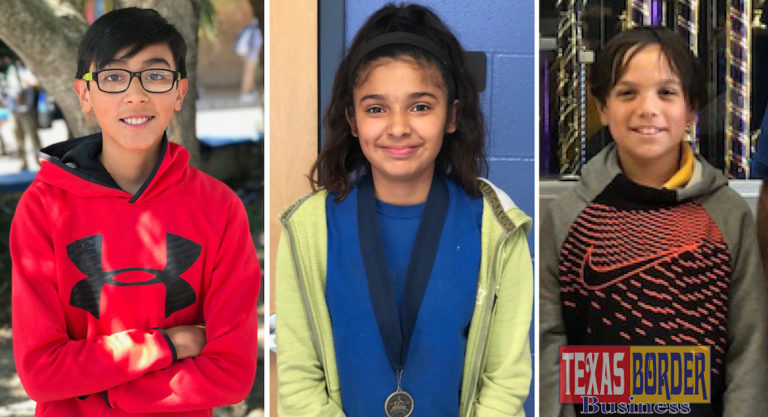 Three Edinburg CISD students earn awards at the 2018 State STEM Competition. Pictured (L-R): Barrientes Middle School student Aaron Guerrero, Harwell Middle School student Ortilia Garcia and Longoria Middle School student Andrew Rigney.