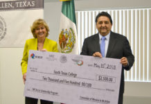 South Texas College President Dr. Shirley A. Reed (left) and the Consul of Mexico in McAllen, Eduardo Bernal Martinez formalized an official IME Becas amendment to a Memorandum of Understanding (MOU) signed in December 2017 to increase the educational attainment level of Mexicans or persons of Mexican origin living in the US. The Consulate will be providing STC with $2,500 in order to provide scholarships to qualifying students. STC will match those funds for a total of $5,000. The scholarship funds will benefit 10 eligible students at South Texas College at $500 per student.