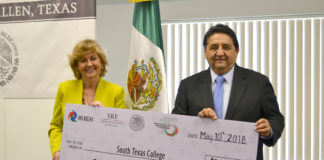 South Texas College President Dr. Shirley A. Reed (left) and the Consul of Mexico in McAllen, Eduardo Bernal Martinez formalized an official IME Becas amendment to a Memorandum of Understanding (MOU) signed in December 2017 to increase the educational attainment level of Mexicans or persons of Mexican origin living in the US. The Consulate will be providing STC with $2,500 in order to provide scholarships to qualifying students. STC will match those funds for a total of $5,000. The scholarship funds will benefit 10 eligible students at South Texas College at $500 per student.