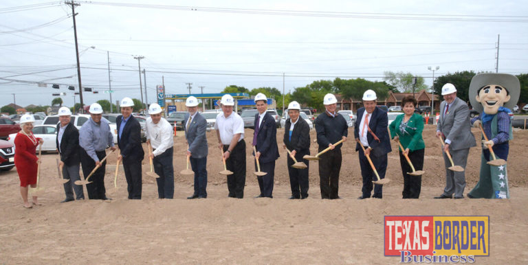 Alonzo Cantu, Chairman of Lone Star National Bank with friends and board members celebrating groundbreaking ceremony for the 3rd branch under construction. Photo by Roberto Hugo Gonzalez.