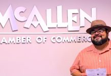 McAllen Poet Laureate Edward Vidaurre Accepts the McAllen Chamber of Commerce’s stipend for his services in promoting literary arts in McAllen.  