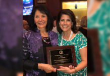 Dr. Selma Yznaga (at right), associate professor of counseling at The University of Texas Rio Grande Valley, has been awarded the 2018 Kitty Cole Human Rights Award by the Association for Multicultural Counseling and Development. Pictured at the award ceremony are Yznaga and colleague Dr. Patricia Arredondo, special advisor to the dean for Academic Affairs at Fielding Graduate University, who nominated Yznaga for the award. (Courtesy Photo)