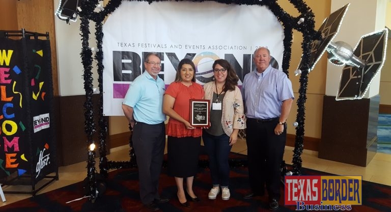 Alex Montenegro (second from left) was selected as the 2018 Volunteer of the Year by the Texas Festivals and Events Association. Also pictured: Daryl Smith, Texas Onion Fest Committee Chair; Laura Espinoza, Weslaco Chamber Marketing Director and Doug Croft, Weslaco Chamber President/CEO.