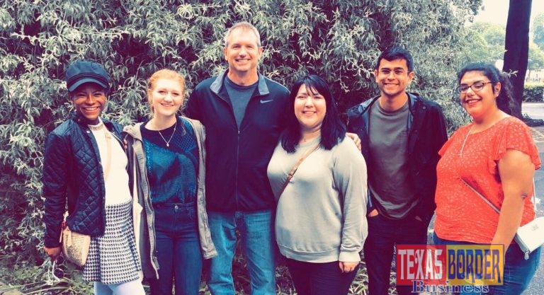 Five UTRGV students went to Dublin, Ireland, this summer as part of a study abroad mini-mester course called “Irish Plays and Playwrights” taught by Dr. Brian Warren, UTRGV associate professor of theater. The students studied Irish history, culture, folklore and plays and studied Gaelic, and were able to enjoy the sights and sounds of Ireland. Shown here, from left, are UTRGV students Felicia Wills and Zoe Sesin, both theater arts majors; Warren, who led the group; UTRGV theater arts major Selina Soto; UTRGV theater/TV/film major Gerardo Segundo; and Julieza Flores, UTRGV English major. (Courtesy Photo)