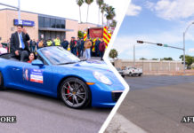 Part of the building behind is no longer there. See next photo now a green area funded by BBVA Compass. Pictured above Paul Villarreal Tax Assessor Collector participating in the Mission Citrus Fiesta Parade in 2017. Photo by Roberto Hugo Gonzalez