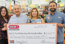 Junior’s Super Market Joins Empty Bowls 2018 Presented by Vantage Bank Texas, Inter National Bank Junior’s Super Market sponsors Empty Bowls 2018 Presented by Vantage Bank Texas and Inter National Bank! DeAnne Economedes, FBRGV Interim-CEO & COO; Felix Chavez, Jr. and Maria Ines Chavez, Owners; and Philip Farias, FBRGV Manager of Corporate Engagement & Events. For more information, contact Philip Farias, Mgr. of Corporate Engagement & Events, by calling (956) 904-4513 or pfarias@foodbankrgv.com .